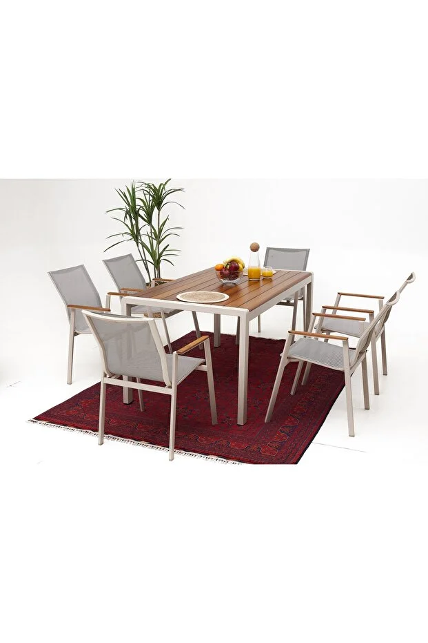 BERUS ALÜMİNYUM BAHÇE BALKON MASA TAKIMI SERAMİK (KREM) 6 Kişilik